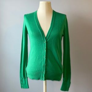 LOFT V-NECK BUTTON DOWN GREEN CARDIGAN